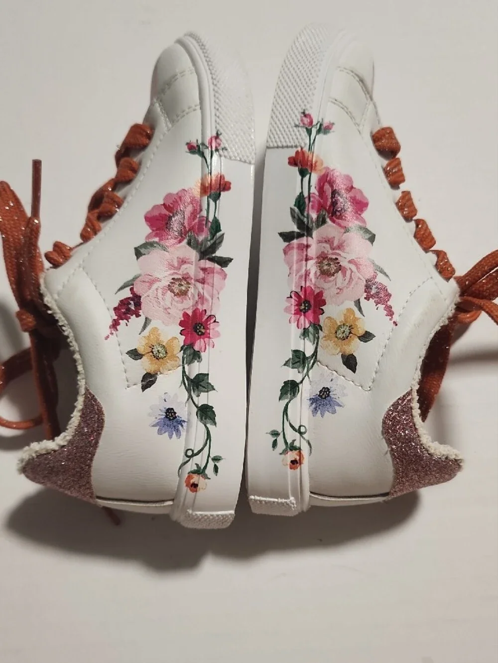 MONNALISA Genuine Leather Floral Sneakers Made in Italy, Size 10